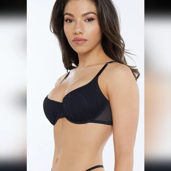 NWT Savage Fenty Gathered Mesh Balconette Bra Black - Picture 4 of 8